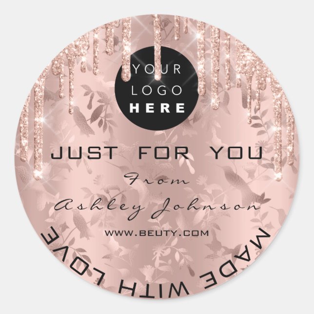 Pegatina Redonda Purpurina Gracias Logotipo Perforación Rosa Hecha  (Anverso)