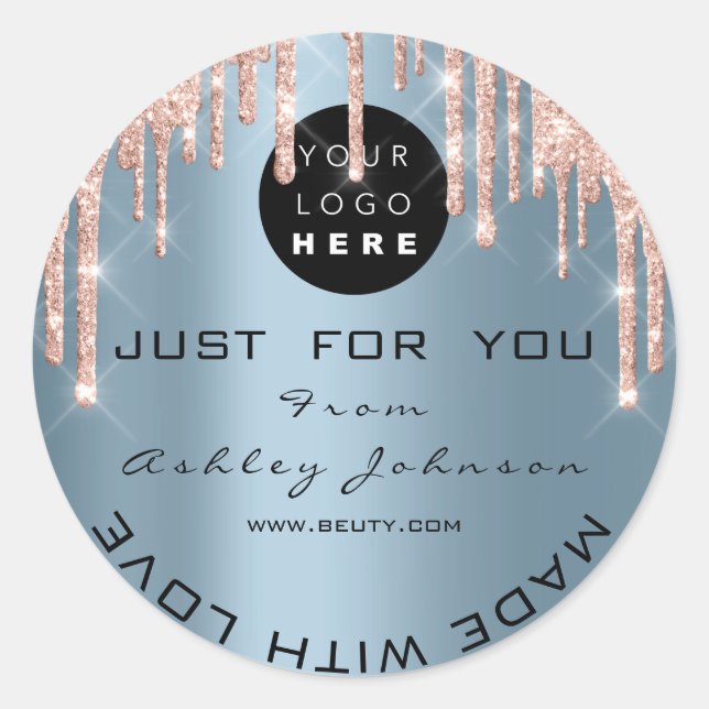 Pegatina Redonda Purpurina Gracias Logotipo Perforaciones Rosas Hec (Anverso)