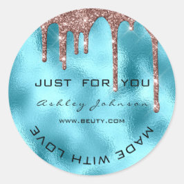 Pegatina Redonda Purpurina Gracias Rosa Azul Hecho Con Nombre De Am