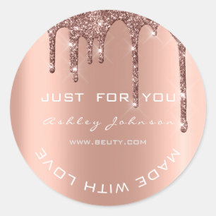 Pegatina Redonda Purpurina Gracias Rosa Brown Hecho Con Busi Pequeñ