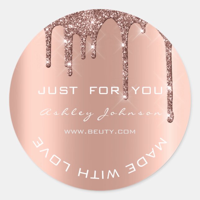 Pegatina Redonda Purpurina Gracias Rosa Brown Hecho Con Busi Pequeñ (Anverso)