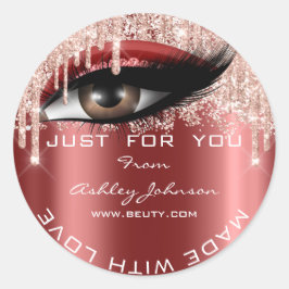 Pegatina Redonda Purpurina Gracias Rosa De Eyelash Burgund Hecho Co