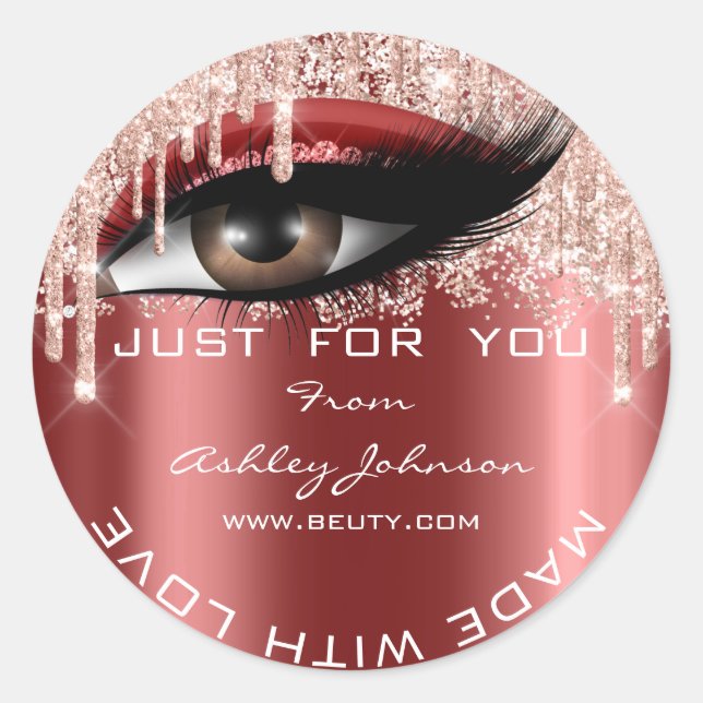 Pegatina Redonda Purpurina Gracias Rosa De Eyelash Burgund Hecho Co (Anverso)