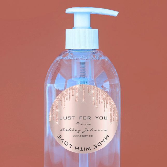 Pegatina Redonda Purpurina Gracias Rosa De Lujo Hecho Con Amor (Glitter Thank Luxury Rose Gold Made With Love Classic Round Sticker)