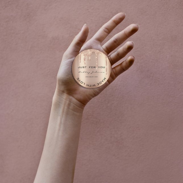 Pegatina Redonda Purpurina Gracias Rosa Oro Hecho Por Nombre (Glitter Thank You Rose Gold Made By Name Classic Round Sticker)