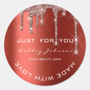 Pegatina Redonda Purpurina Gracias Rosa Red Made Small Business