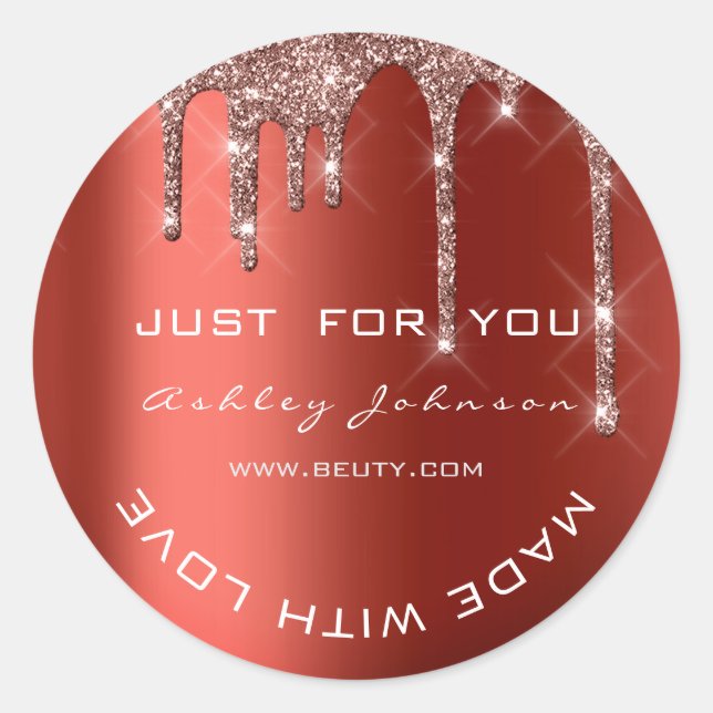 Pegatina Redonda Purpurina Gracias Rosa Red Made Small Business (Anverso)