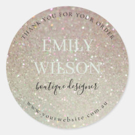 Pegatina Redonda Purpurina Green Pink Aqua Gracias por Tu Pedido