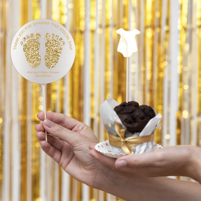 Pegatina Redonda Purpurina Gris Oro  Pies Baby Shower Favor Gracias (Gold Gray Glitter Feet Baby Shower Favor Thank You Classic Round Sticker)