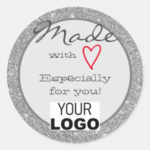 Pegatina Redonda Purpurina gris plateado hecho con el logotipo del 