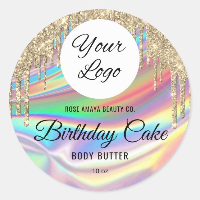 Pegatina Redonda Purpurina holográfico de moda gotea cosmética de b (Anverso)