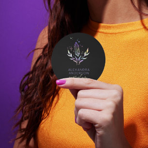 Pegatina Redonda Purpurina holográfico místico cristales espiritual