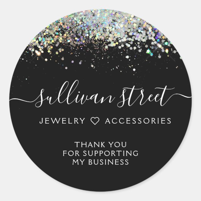 Pegatina Redonda Purpurina Holográfico Pequeña Empresa Gracias (Anverso)