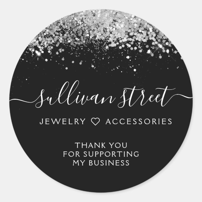 Pegatina Redonda Purpurina Holográfico Pequeña Empresa Gracias (Anverso)