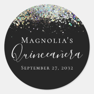 Pegatina Redonda Purpurina holográfico Quinceañera
