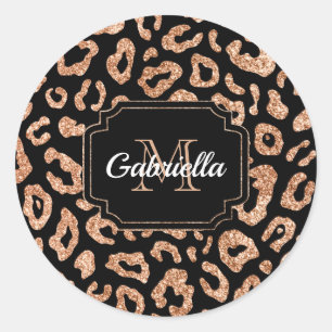 Pegatina Redonda Purpurina Leopard Print
