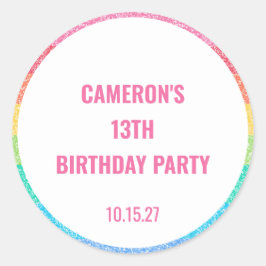 Pegatina Redonda Purpurina lindo arcoiris Personalizado colorido cu