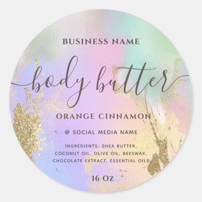 Pegatina Redonda Purpurina líquido holográfico oro escritura modern (Anverso)