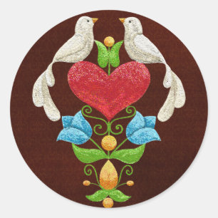 Pegatina Redonda Purpurina Lovebirds
