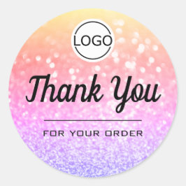 Pegatina Redonda Purpurina lujoso arcoiris elegante simple Gracias