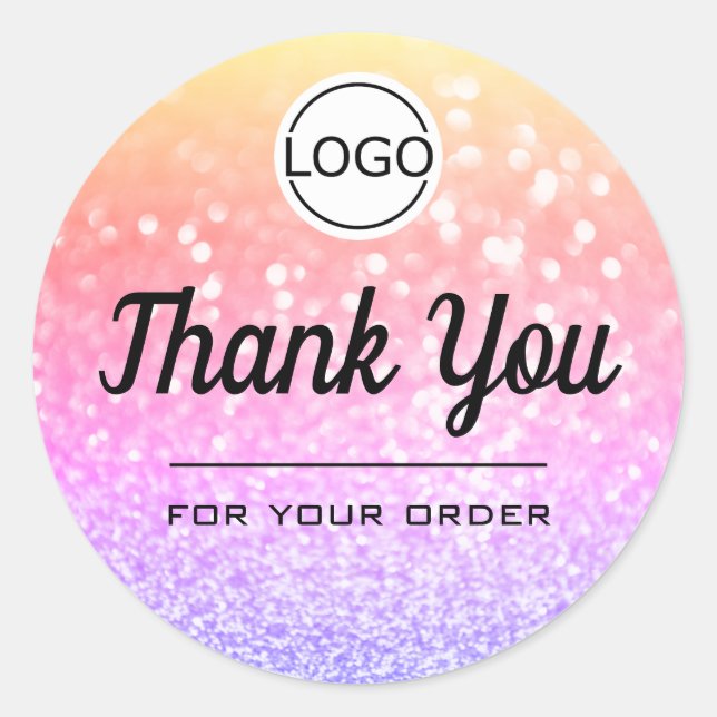 Pegatina Redonda Purpurina lujoso arcoiris elegante simple Gracias (Anverso)