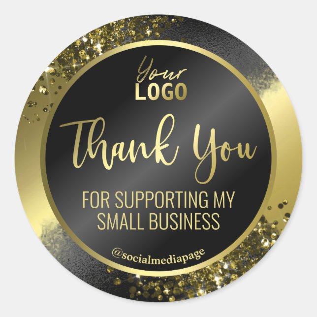 Pegatina Redonda Purpurina lujoso de tinta dorada negra gracias log (Anverso)