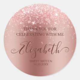 Pegatina Redonda Purpurina Metalizado cepillado moderno Rosa oro