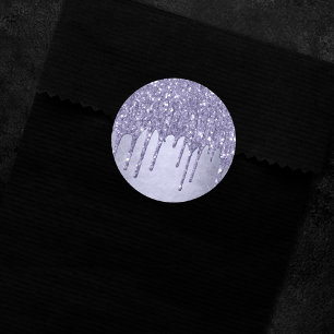 Pegatina Redonda Purpurina morado de goteo   Vierta de hielo de lav