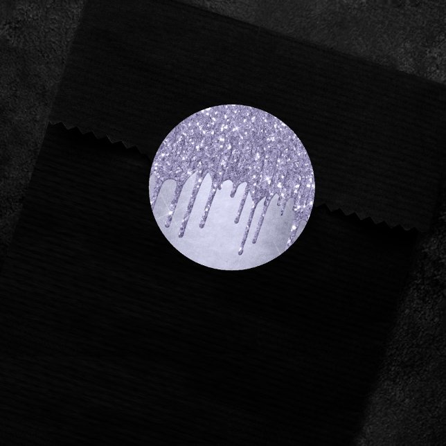 Pegatina Redonda Purpurina morado de goteo | Vierta de hielo de lav (Subido por el creador)