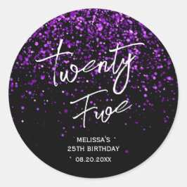 Pegatina Redonda Purpurina morado espumoso negro cualquier cumpleañ