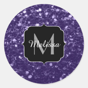 Pegatina Redonda Purpurina morado ultravioleta oscuro brillante Mon
