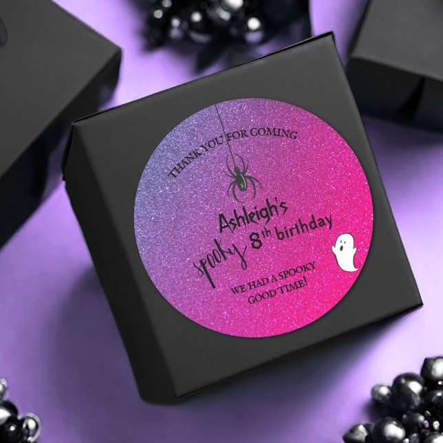 Pegatina Redonda Purpurina Ombre Spider Ghost Halloween Glam Favor (Subido por el creador)