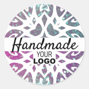 Pegatina Redonda Purpurina Ornamento de copo de nieve Mandala Logot