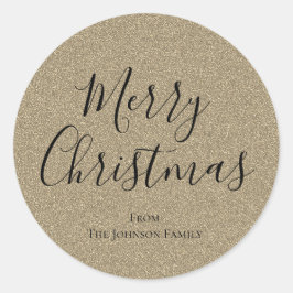 Pegatina Redonda Purpurina Plata Script Feliz Navidad