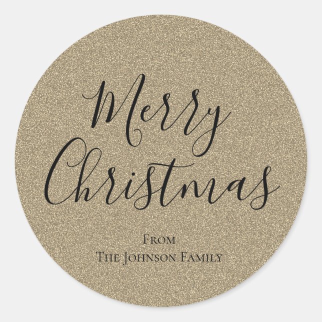 Pegatina Redonda Purpurina Plata Script Feliz Navidad (Anverso)