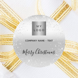 Pegatina Redonda purpurina plateado de los navidades enciende el lo