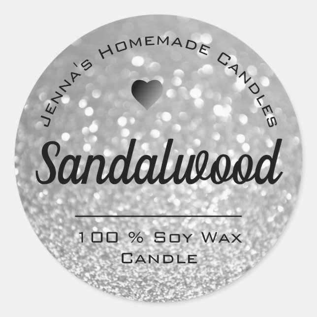 Pegatina Redonda Purpurina plateado de lujo Elegant Simple Candle L (Anverso)