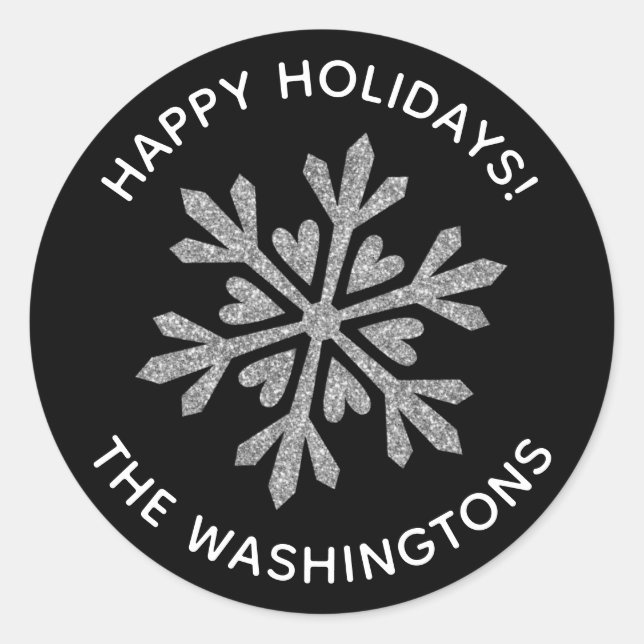 Pegatina Redonda Purpurina Plateado Simple Snowflake (Anverso)