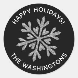 Pegatina Redonda Purpurina Plateado Simple Snowflake