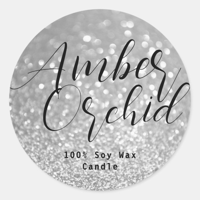 Pegatina Redonda Purpurina plateado Sparkle Crystal Bokeh Candle La (Anverso)