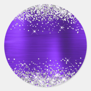 Pegatina Redonda Purpurina plateado violeta metálico morado en blan