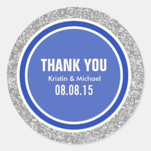 Pegatina Redonda Purpurina plateado y azul Gracias Pegatinas redond