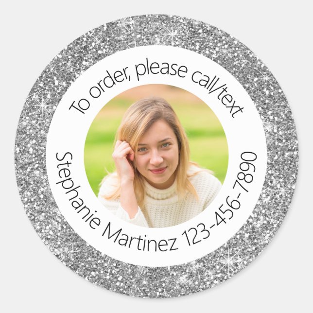 Pegatina Redonda Purpurina Publicidad fotográfica Marketing comerci (Anverso)