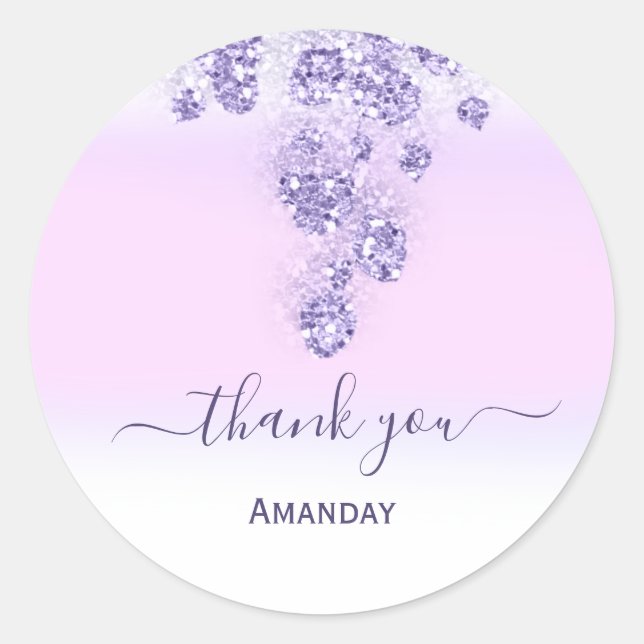 Pegatina Redonda Purpurina púrpura ducha de novia Dulce16ª Gracias  (Anverso)