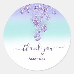 Pegatina Redonda Purpurina púrpura ducha de novia Dulce16ª Gracias 