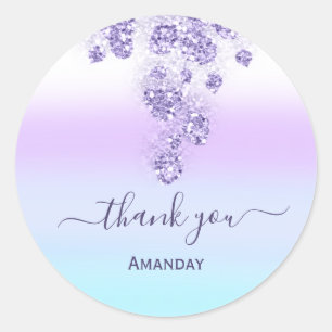 Pegatina Redonda Purpurina púrpura gotea dulce de novia16th Gracias