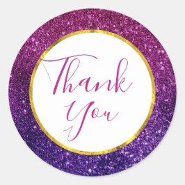 Pegatina Redonda Purpurina Púrpura Rosca Gemstones Gracias
