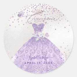 Pegatina Redonda Purpurina Quinceanera Dusty Purple Silver