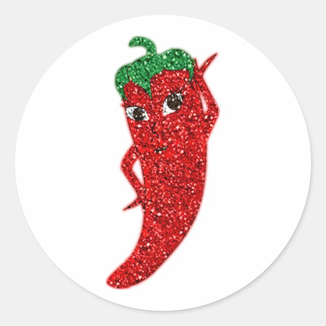 Pegatina Redonda Purpurina Red Hot Pepper Diva (Anverso)