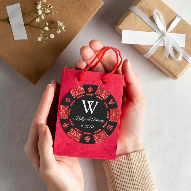 Pegatina Redonda Purpurina Rojo Poker Chip Casino Wedding Party Fav (Subido por el creador)